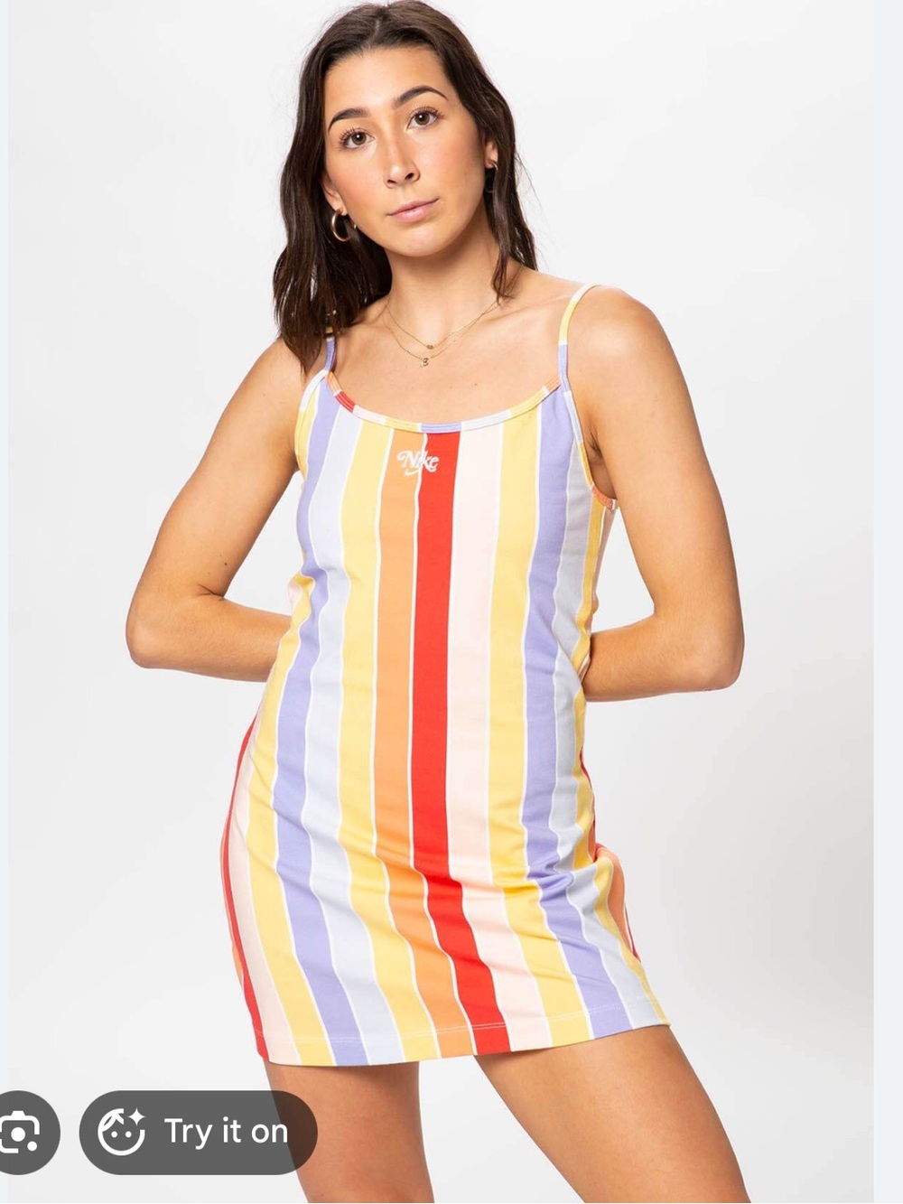 Nike Multi-Color Striped Spaghetti-Strap Mini Dress